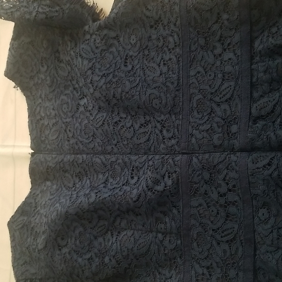 Gal Meets Glam Collection Navy Blue Lace Midi Sheath Dress - Picture 7 of 10